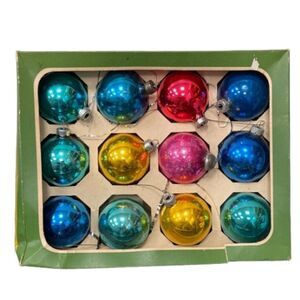 Vintage Glass Christmas Ornaments‎ 1.5" Multi-Color Balls by Fieldcraft C…